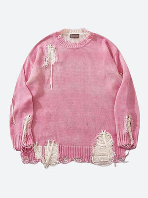 Grunge Tasseled Distressed Sweater-Pink-S-Mauv Studio