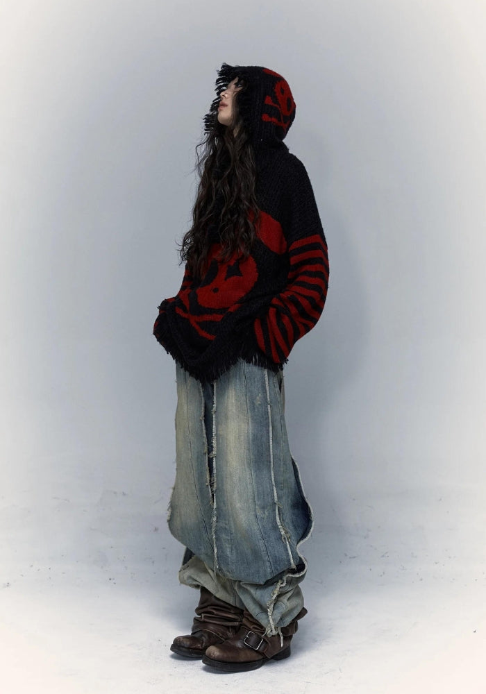 Grunge Tasseled Hooded Sweater-Mauv Studio