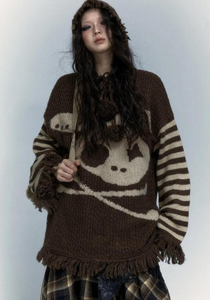 Grunge Tasseled Hooded Sweater-Mauv Studio