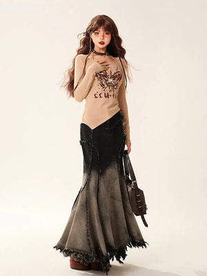 , Y2K skirt styled with a crop top