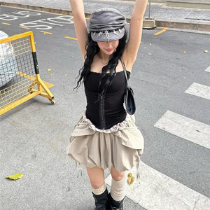 Halter Corset Front Top with halter neck, Y2K corset styled with low rise bottoms