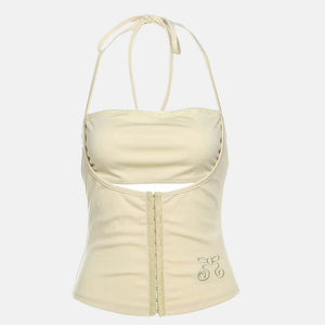 Halter Corset Front Top with halter neck, Y2K corset styled with low rise bottoms