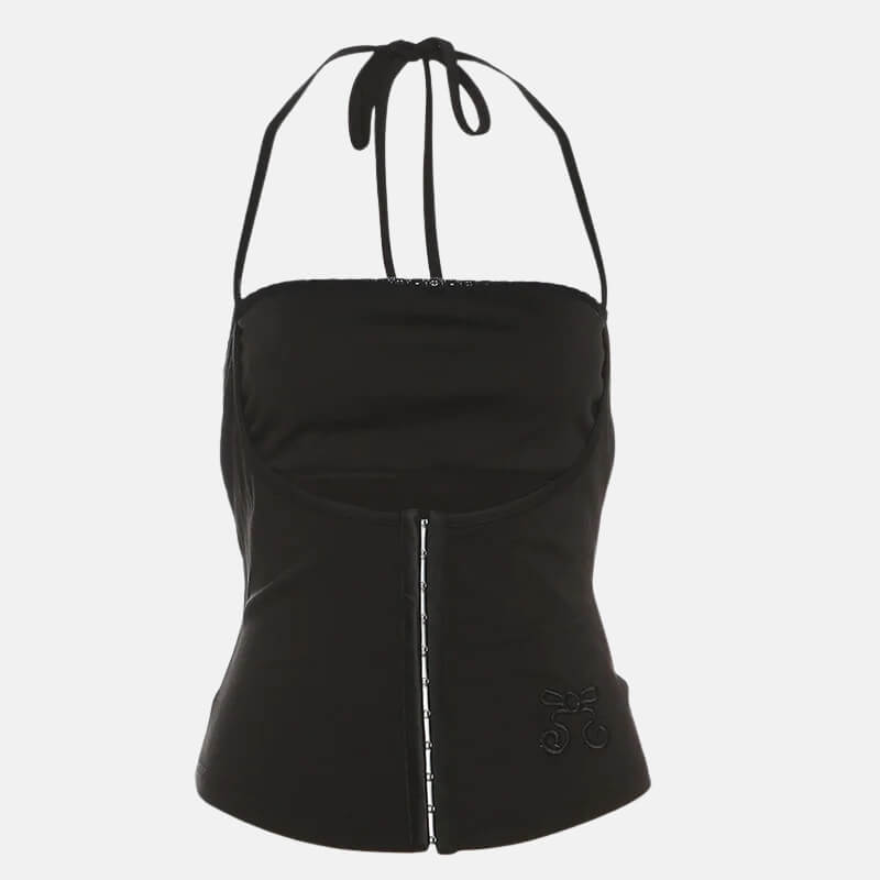 Halter Corset Front Top with halter neck, Y2K corset styled with low rise bottoms