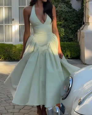Halter Neck Corset Midi Dress view 3 | MAUVSTUDIO®