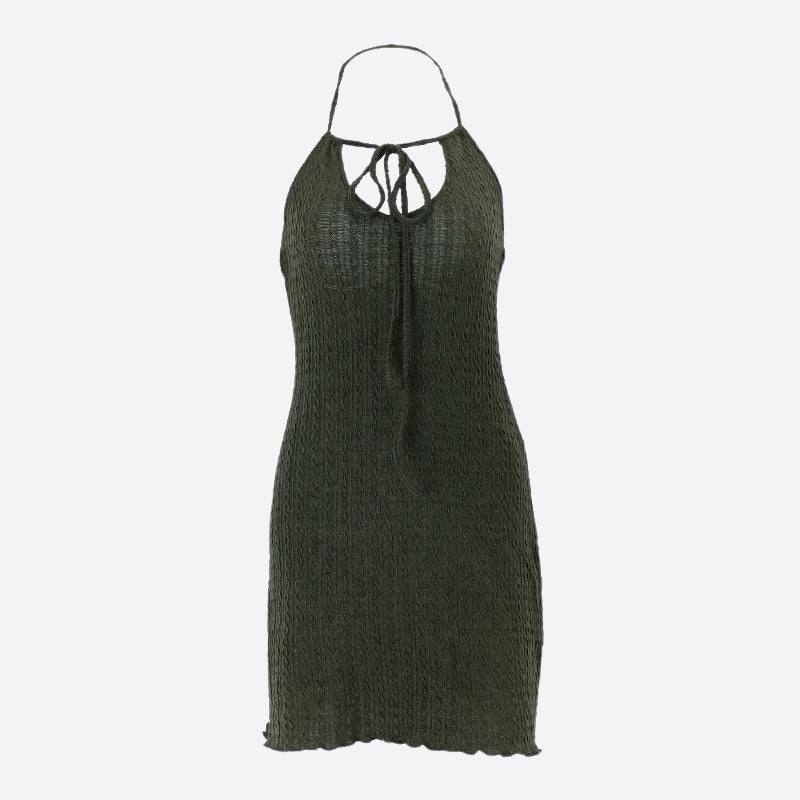 Halter Neck Knitted Mini Dress view 3 | MAUVSTUDIO®