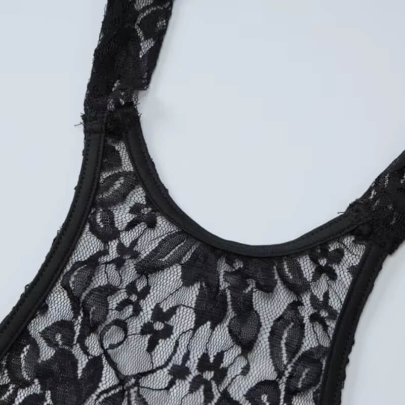 Halter Neck Sheer Lace Dress view 5 | MAUVSTUDIO®
