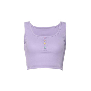 Heart Button Ribbed Top-Tops-MAUV STUDIO-STREETWEAR-Y2K-CLOTHING
