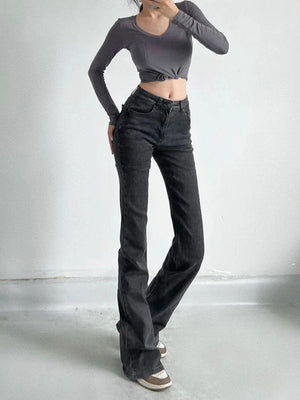 Heart Pocket Flare Jeans-MAUV STUDIO