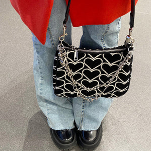 Heart Print Chain Bag-Handbags-MAUV STUDIO-STREETWEAR-Y2K-CLOTHING