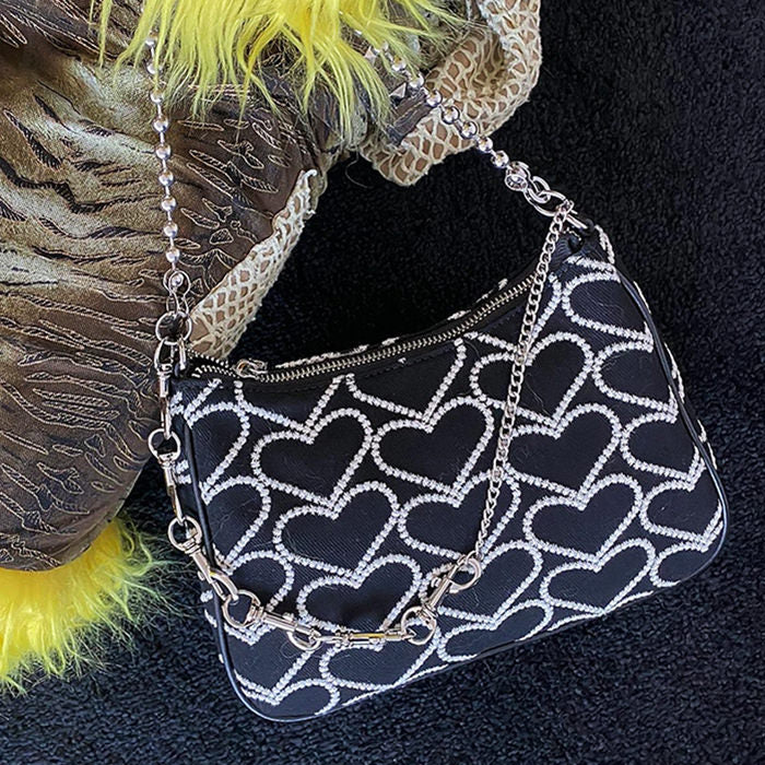 Heart Print Chain Bag-Handbags-MAUV STUDIO-STREETWEAR-Y2K-CLOTHING