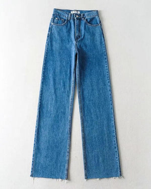 High Waist Casual Washed Jeans-Dark Blue-XS-MAUV STUDIO