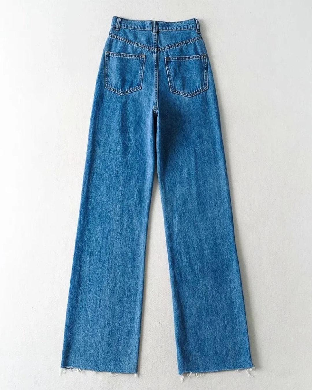 High Waist Casual Washed Jeans-MAUV STUDIO