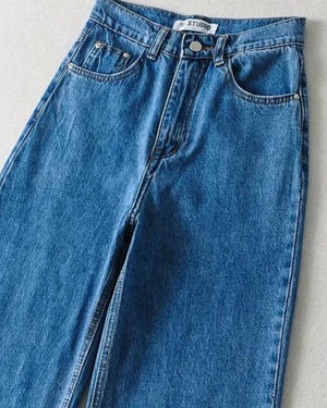 High Waist Casual Washed Jeans-MAUV STUDIO