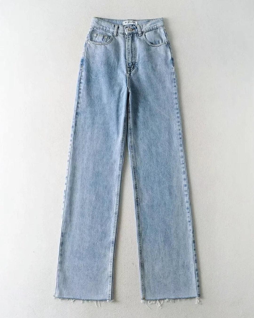 High Waist Casual Washed Jeans-Light Blue-XS-MAUV STUDIO