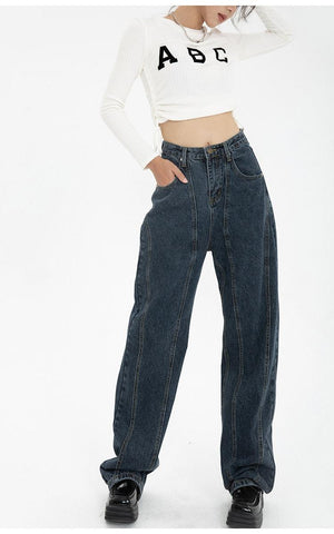 High Waisted Wide Leg Jeans-Blue-S-MAUV STUDIO