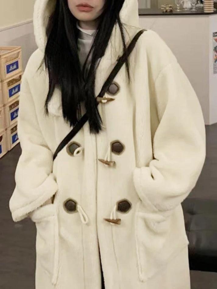 Horn Button lambswool Hooded Jacket-Jackets-MAUV STUDIO-STREETWEAR-Y2K-CLOTHING