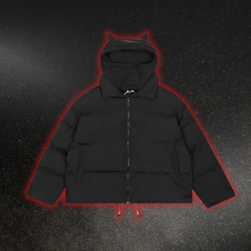 Horned Hooded Puffer Jacket - Y2K Streetwear – MAUVSTUDIO®