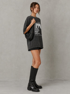 I Do Not Think Tee with printed graphic, Y2K graphic tee styled with low rise bottoms
