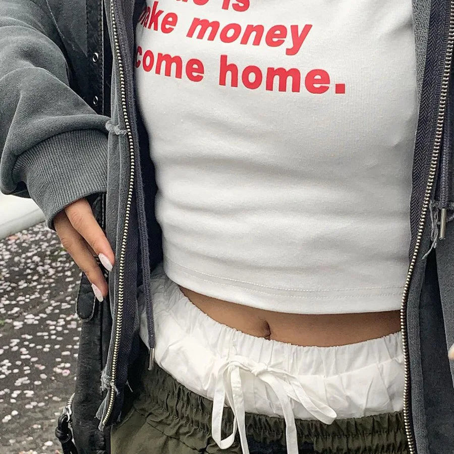I'm Boring Baby Tee with cropped cut, Y2K baby tee styled with low rise bottoms