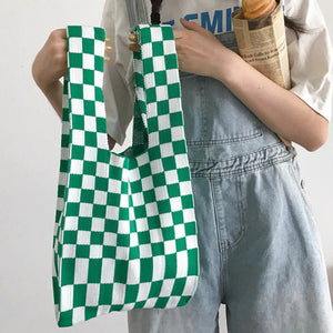 Indie Aesthetic Checker Tote Bag-Handbags-MAUV STUDIO-STREETWEAR-Y2K-CLOTHING