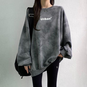 Indie Urban Print Longline Sweatshirt-Gray-M-Mauv Studio