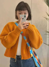 Indie Zip Up Knitted Cardigan-Orange-S-Mauv Studio