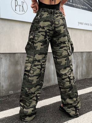 Jean Cargo Camo Baggy à Bretelles Détachables-MAUV STUDIO