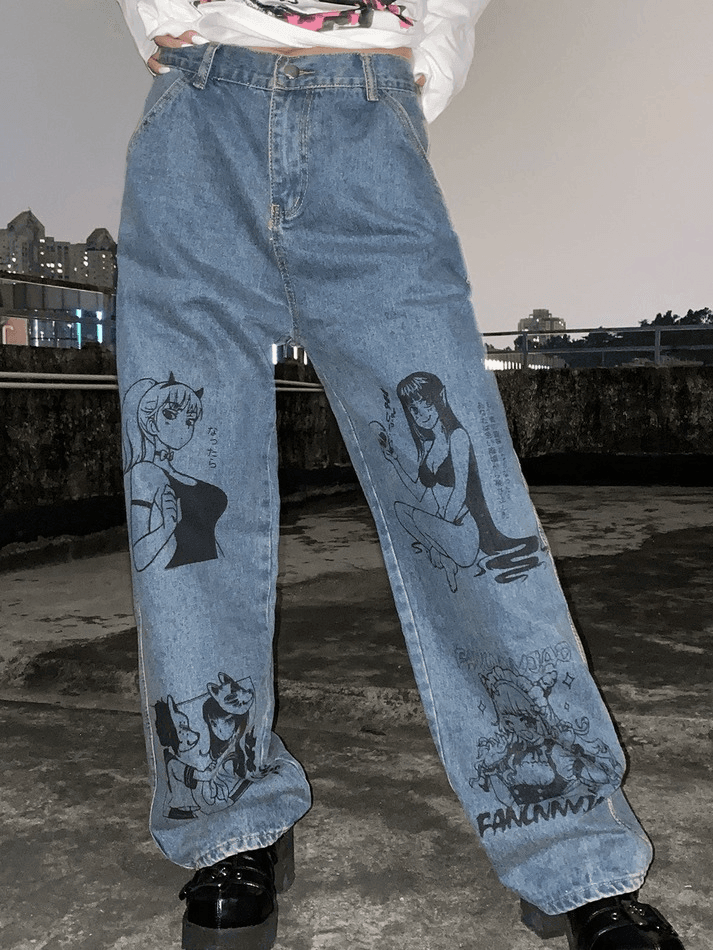 Jean boyfriend à imprimé graffiti-Jeans-MAUV STUDIO-STREETWEAR-Y2K-CLOTHING