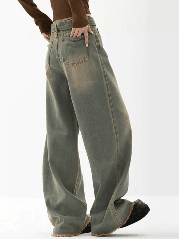 Jean boyfriend avec bretelles à nouer et coutures-Jeans-MAUV STUDIO-STREETWEAR-Y2K-CLOTHING