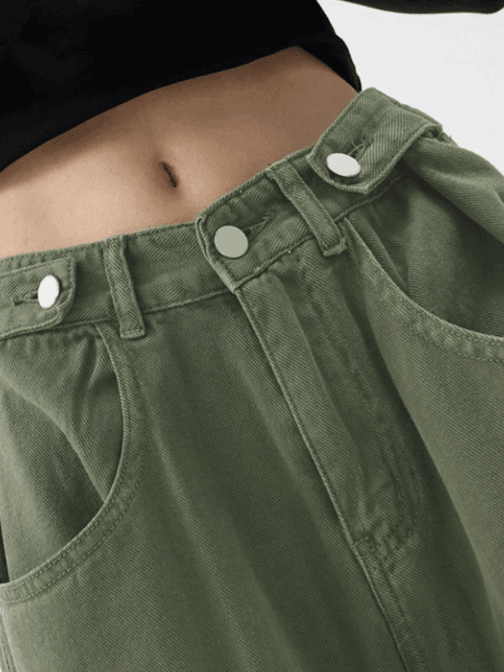 Jean boyfriend baggy vert boutonné-Jeans-MAUV STUDIO-STREETWEAR-Y2K-CLOTHING
