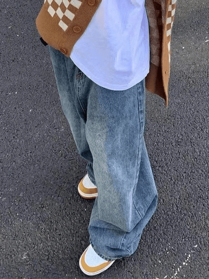 Jean boyfriend bleu délavé à ceinture-Jeans-MAUV STUDIO-STREETWEAR-Y2K-CLOTHING