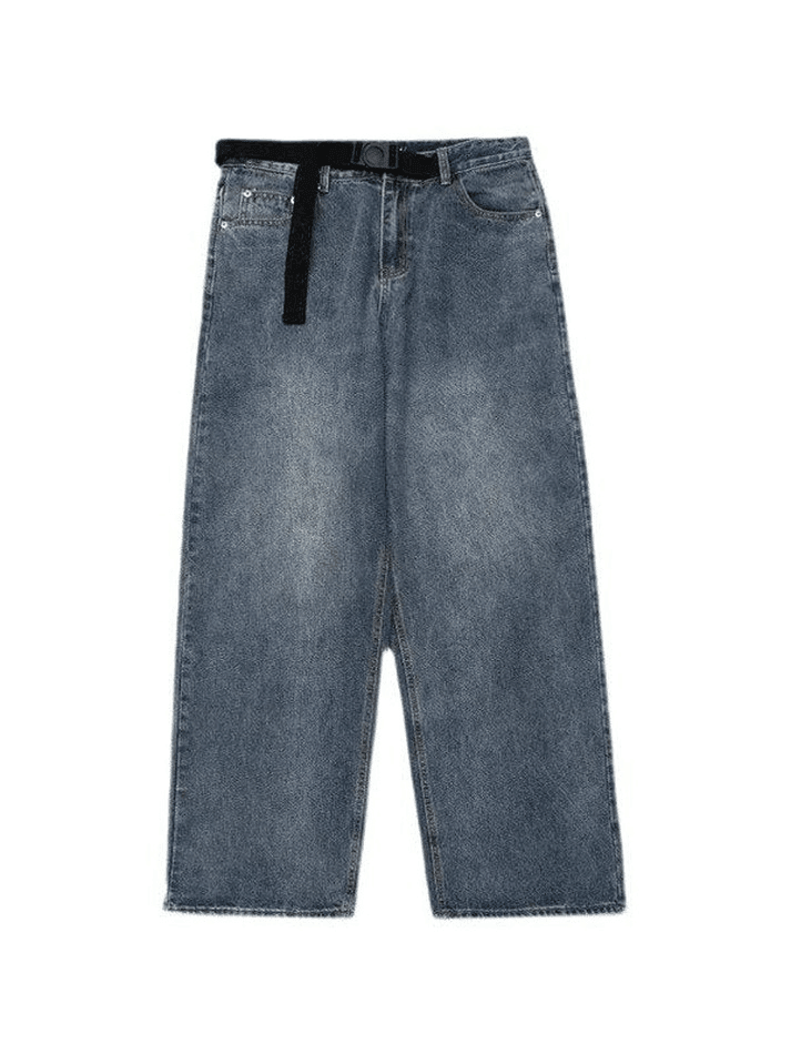 Jean boyfriend bleu délavé à ceinture-Jeans-MAUV STUDIO-STREETWEAR-Y2K-CLOTHING