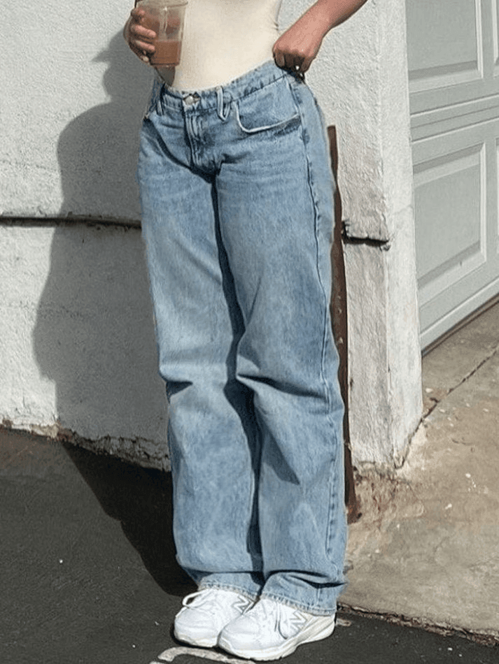 Jean boyfriend classique délavé moyen-Jeans-MAUV STUDIO-STREETWEAR-Y2K-CLOTHING
