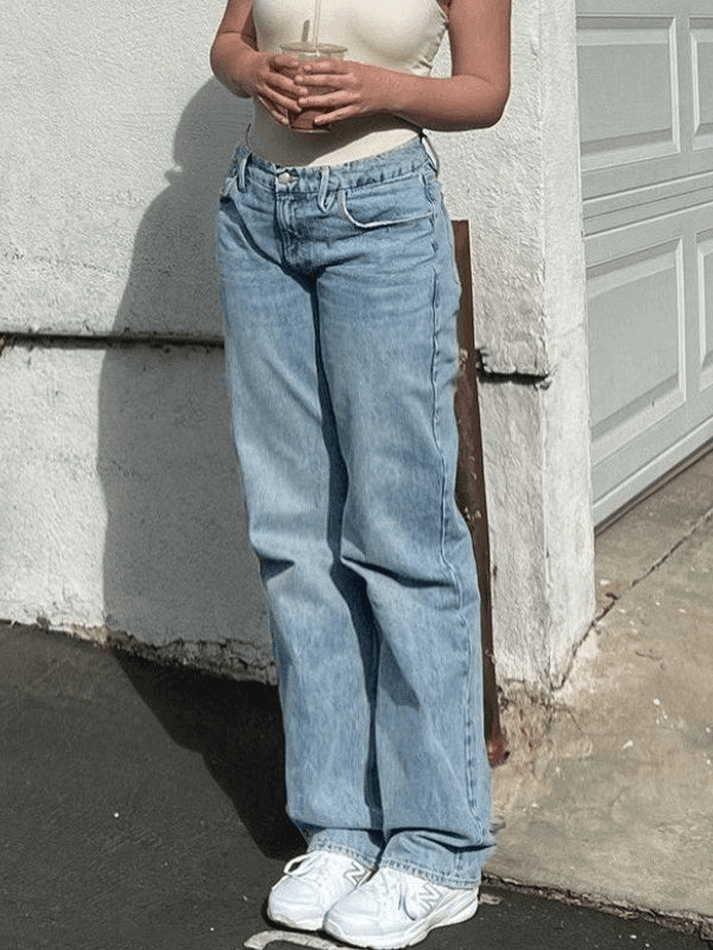 Jean boyfriend classique délavé moyen-Jeans-MAUV STUDIO-STREETWEAR-Y2K-CLOTHING
