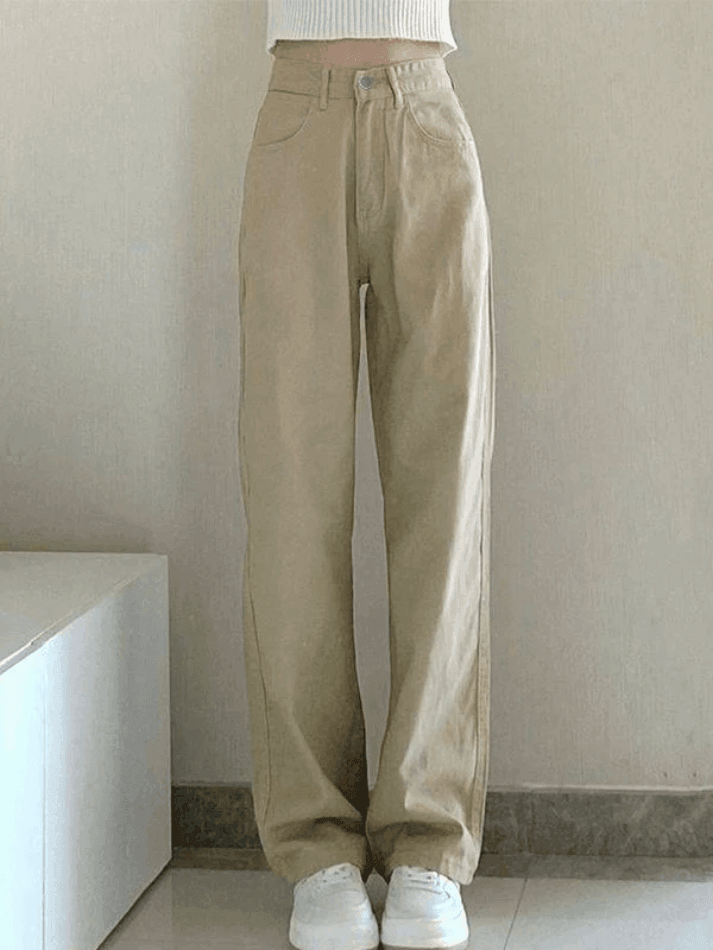Jean boyfriend coupe droite kaki vintage-Jeans-MAUV STUDIO-STREETWEAR-Y2K-CLOTHING