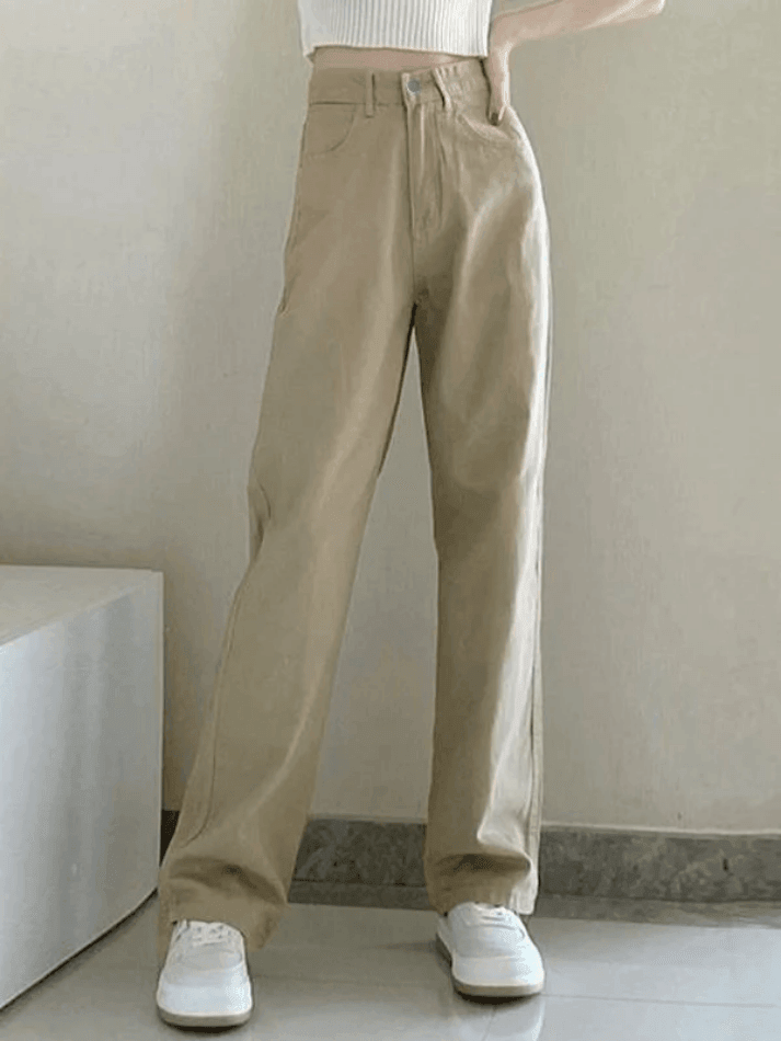 Jean boyfriend coupe droite kaki vintage-Jeans-MAUV STUDIO-STREETWEAR-Y2K-CLOTHING