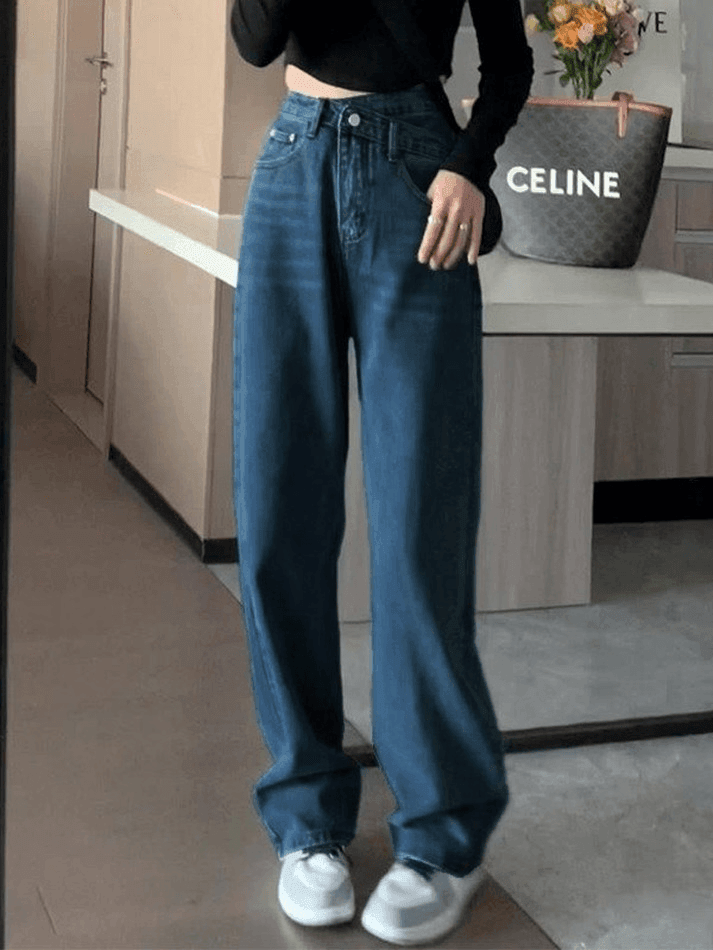 Jean boyfriend croisé délavé vintage-Jeans-MAUV STUDIO-STREETWEAR-Y2K-CLOTHING