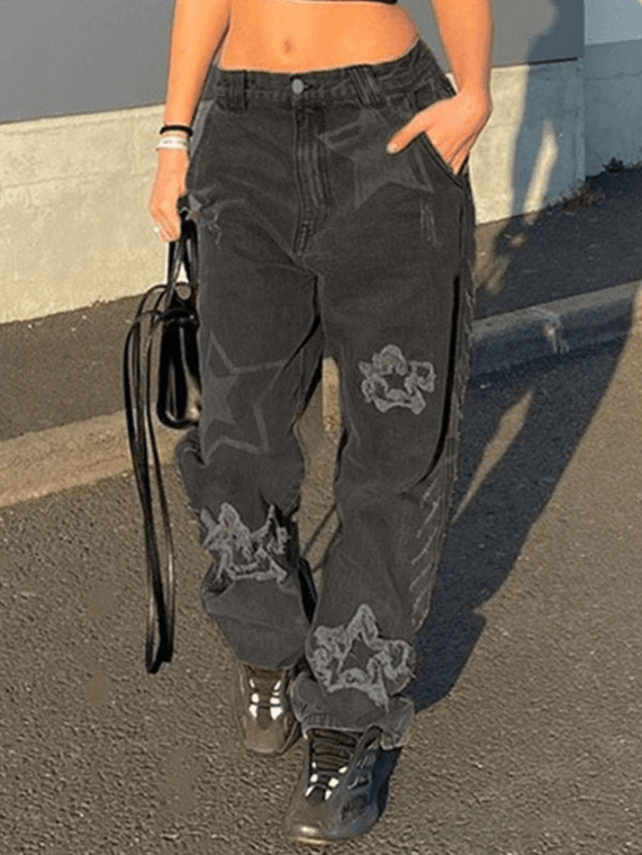 Jean boyfriend déchiré Vintage Star Patch-Jeans-MAUV STUDIO-STREETWEAR-Y2K-CLOTHING