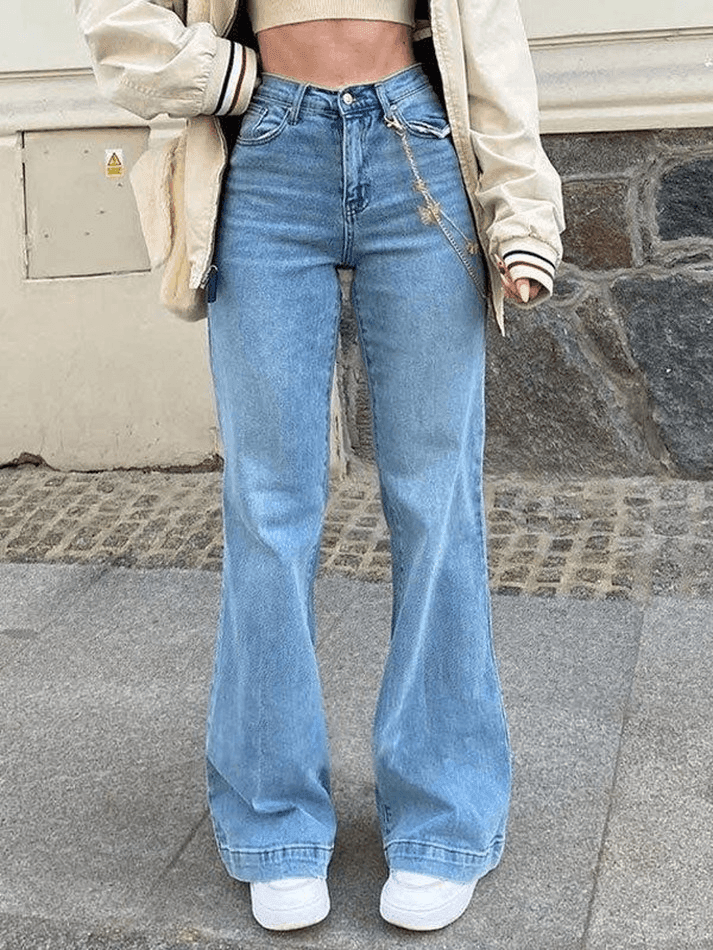 Jean boyfriend délavé à taille moyenne-Jeans-MAUV STUDIO-STREETWEAR-Y2K-CLOTHING