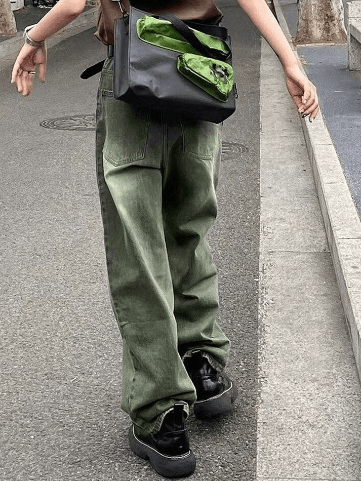 Jean boyfriend délavé vert vintage-Jeans-MAUV STUDIO-STREETWEAR-Y2K-CLOTHING