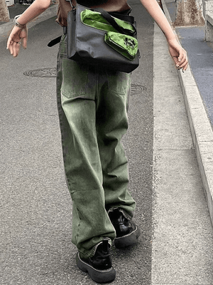 Jean boyfriend délavé vert vintage-Jeans-MAUV STUDIO-STREETWEAR-Y2K-CLOTHING