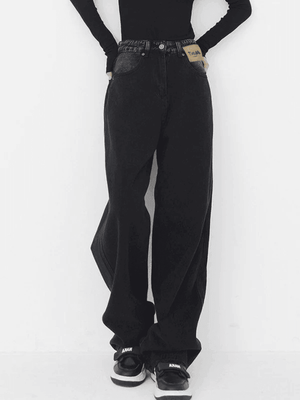 Jean boyfriend noir rétro délavé-Jeans-MAUV STUDIO-STREETWEAR-Y2K-CLOTHING