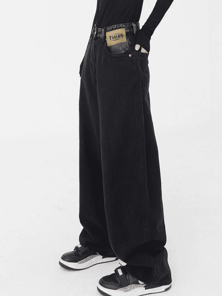 Jean boyfriend noir rétro délavé-Jeans-MAUV STUDIO-STREETWEAR-Y2K-CLOTHING