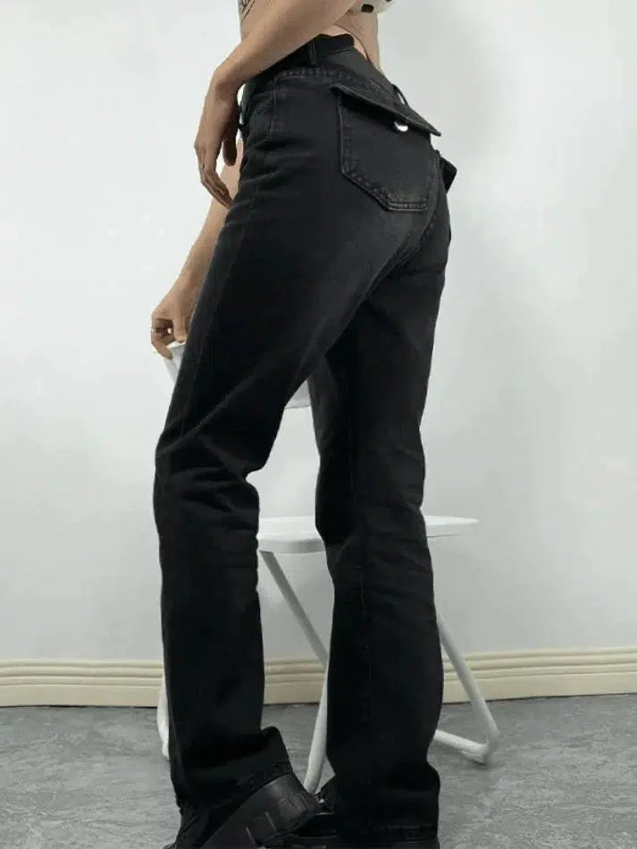 Jean boyfriend noir vintage délavé-Jeans-MAUV STUDIO-STREETWEAR-Y2K-CLOTHING