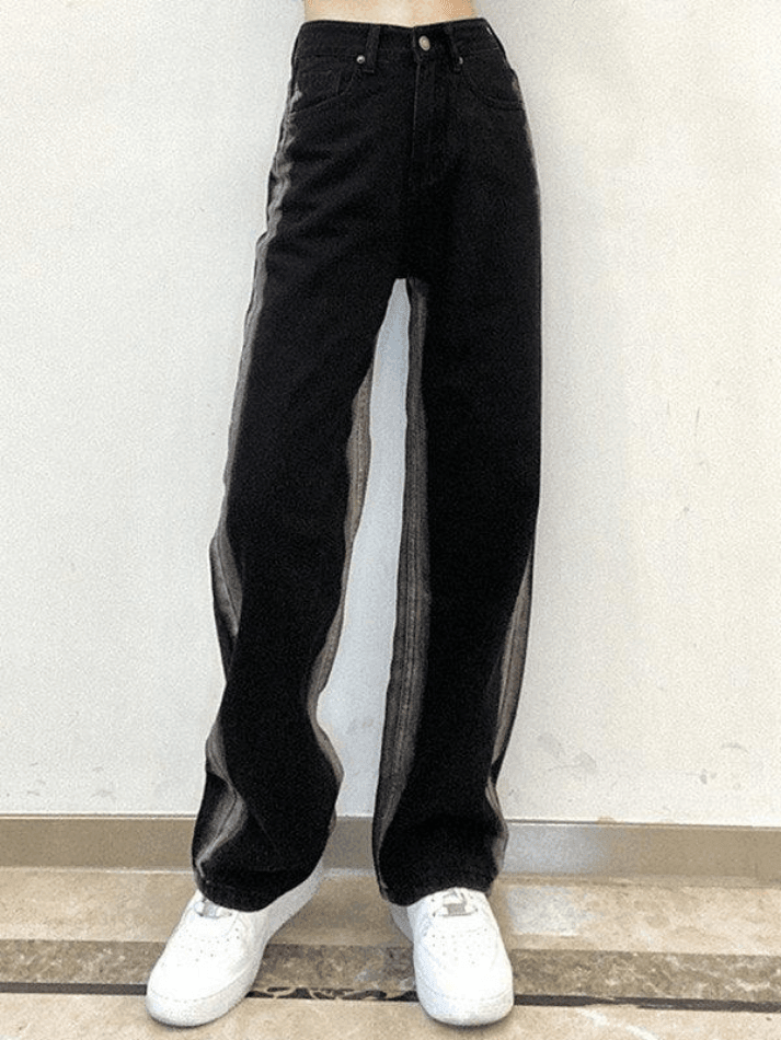 Jean boyfriend rayé noir délavé-Jeans-MAUV STUDIO-STREETWEAR-Y2K-CLOTHING