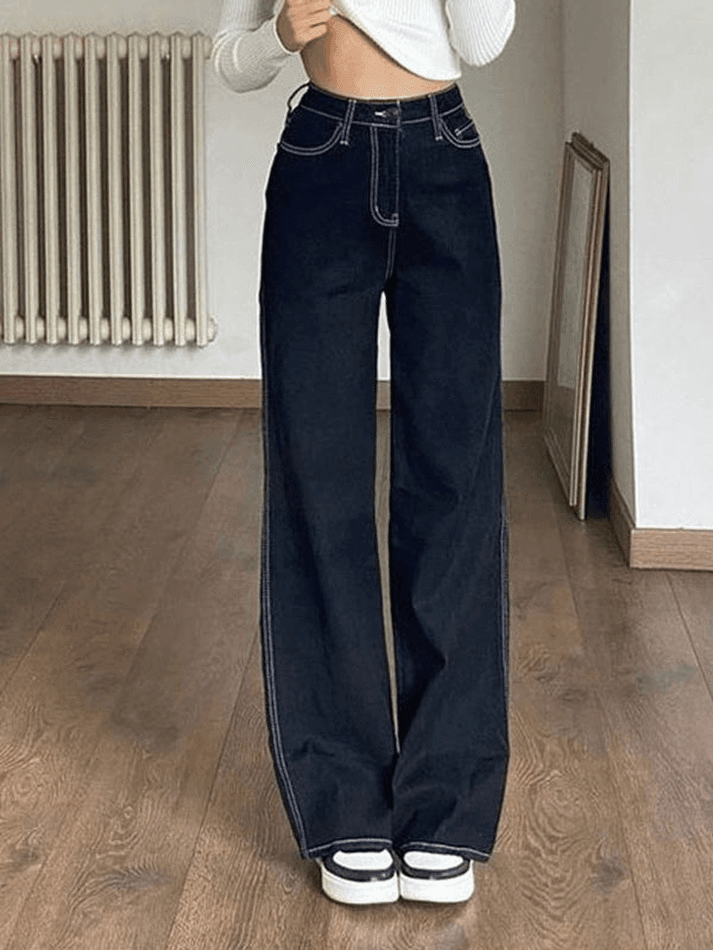 Jean boyfriend taille haute cousu-Jeans-MAUV STUDIO-STREETWEAR-Y2K-CLOTHING