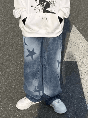 Jean boyfriend vintage à imprimé étoiles-Jeans-MAUV STUDIO-STREETWEAR-Y2K-CLOTHING