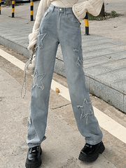 Jean boyfriend vintage à patch étoile et effet vieilli-Jeans-MAUV STUDIO-STREETWEAR-Y2K-CLOTHING