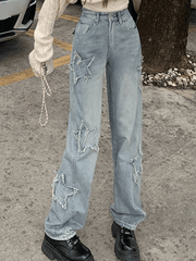 Jean boyfriend vintage à patch étoile et effet vieilli-Jeans-MAUV STUDIO-STREETWEAR-Y2K-CLOTHING