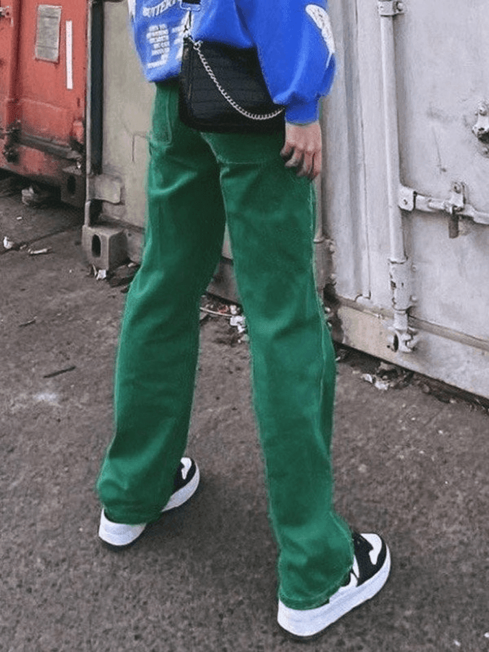 Jean boyfriend vintage délavé vert-Jeans-MAUV STUDIO-STREETWEAR-Y2K-CLOTHING